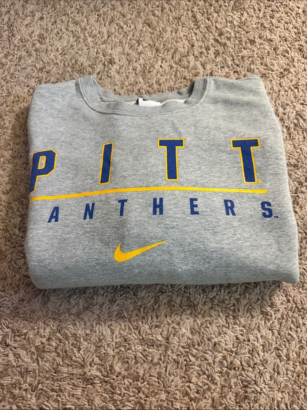 NIKE Grey PITT Panthers Crewneck Sweatshirt with Blue and Gold Logo